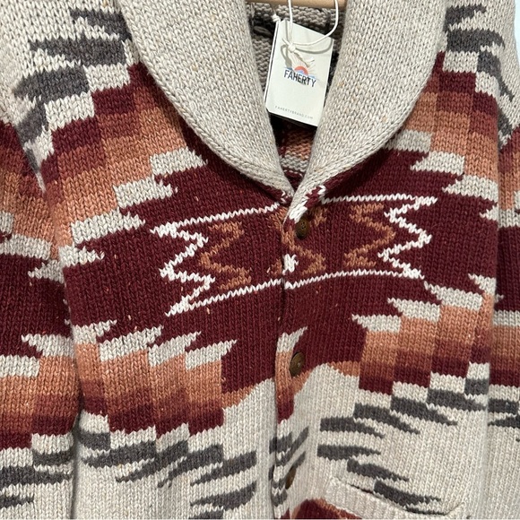 Faherty Shawl Collar Wool-Blend Jacquard
Cardigan Aztec MED Grandpa Sweater NWT - Picture 3 of 13